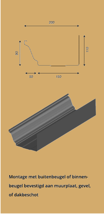Uni-goot 150 technische tekening - Optistaal aluminium goten