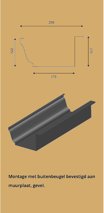 Uni-goot 175 technische tekening - Optistaal aluminium goten