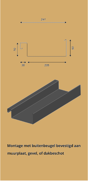 Uni-goot 205 technische tekening - Optistaal aluminium goten