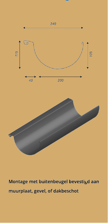 Uni-mastgoot technische tekening - Optistaal aluminium goten