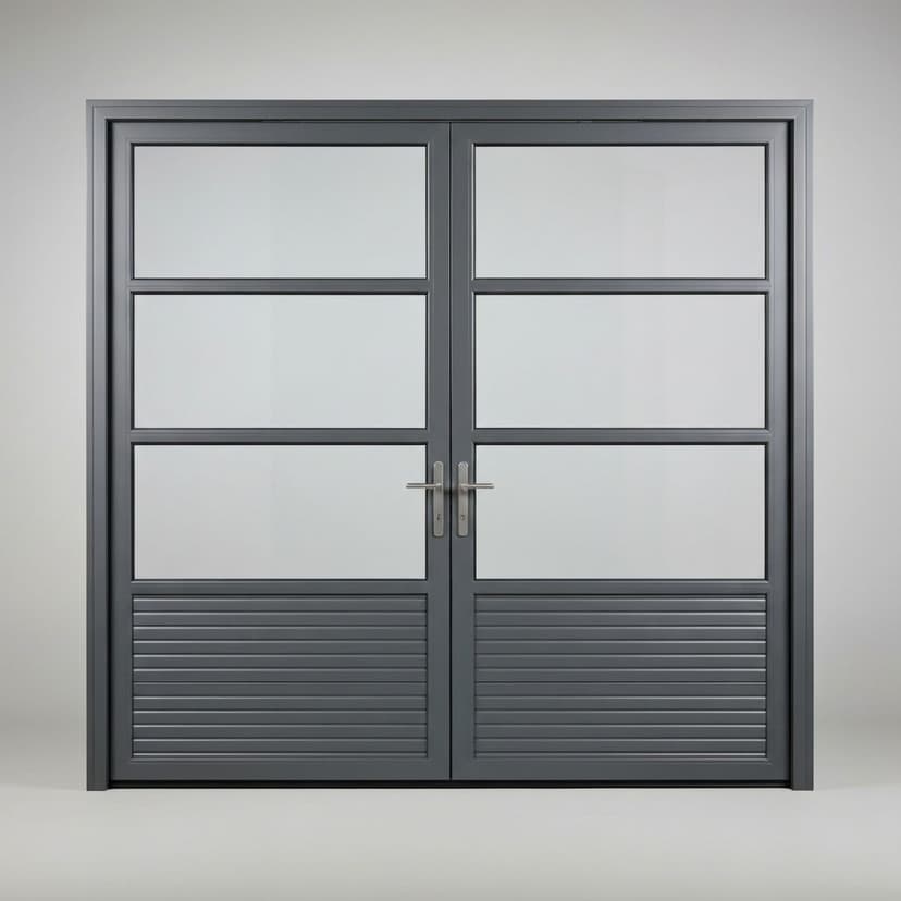 Openslaande garagedeur Twin - aluminium dubbele deur met glas en paneel